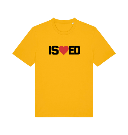 yellow funny slogan t-shirt with a love heart in the middle of the letter 'I S E D' so that it reads 'i sharted'