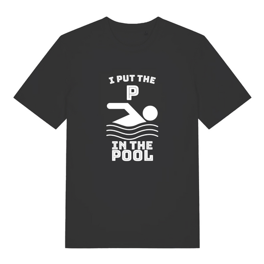 black funny offensive t-shirt with the slogan 'i put the p in pool'