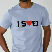 Light blue funny slogan t-shirt with 'I S❤️ ED' text on a plain background