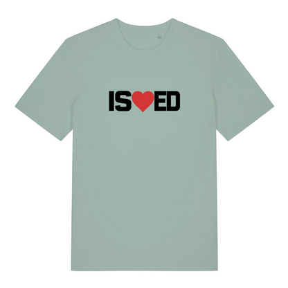green funny slogan t-shirt with the slogan 'i sharted' but with a heart in the middle of the s and e