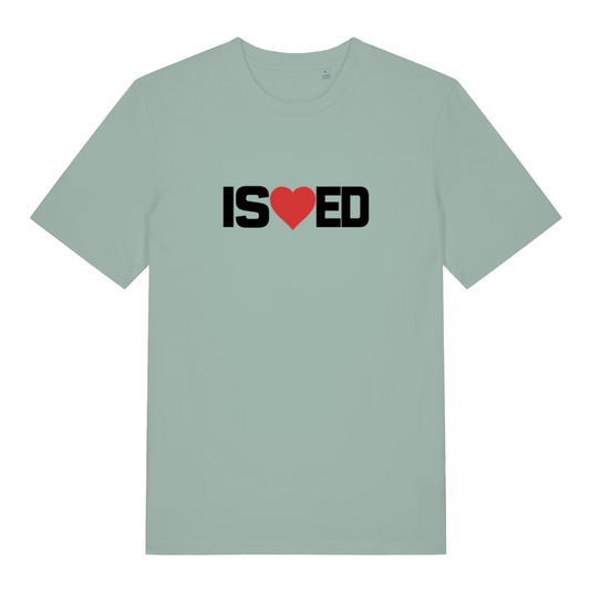 green funny slogan t-shirt with the slogan 'i sharted' but with a heart in the middle of the s and e