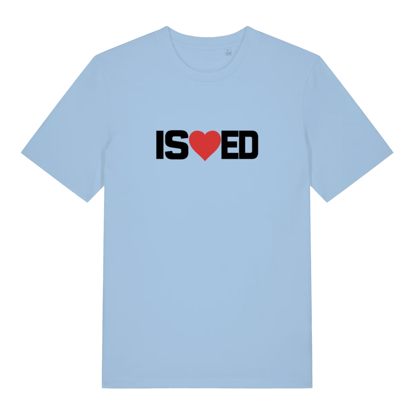 light blue funny slogan t-shirt with the slogan 'i sharted' but with a heart in the middle of the s and e