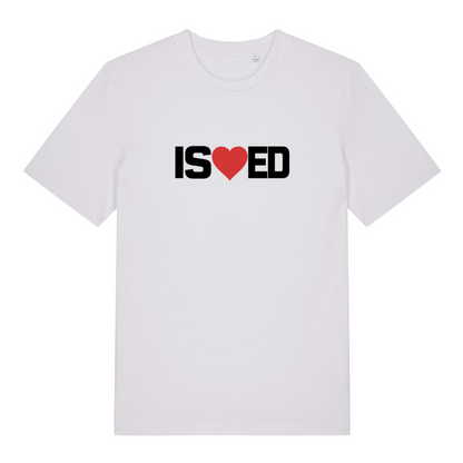 white funny slogan t-shirt with the slogan 'i sharted' but with a heart in the middle of the s and e