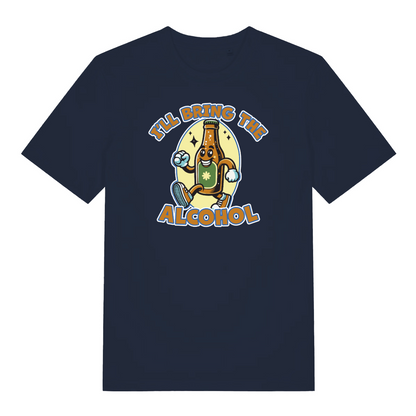 navy matching t-shirt with a cartoon beer bottle graphic and the slogan 'i'll bring the alcohol'