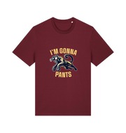 burgundy funny offensive t-shirt with the graphic of a puma and the slogan 'i'm gonna pants'