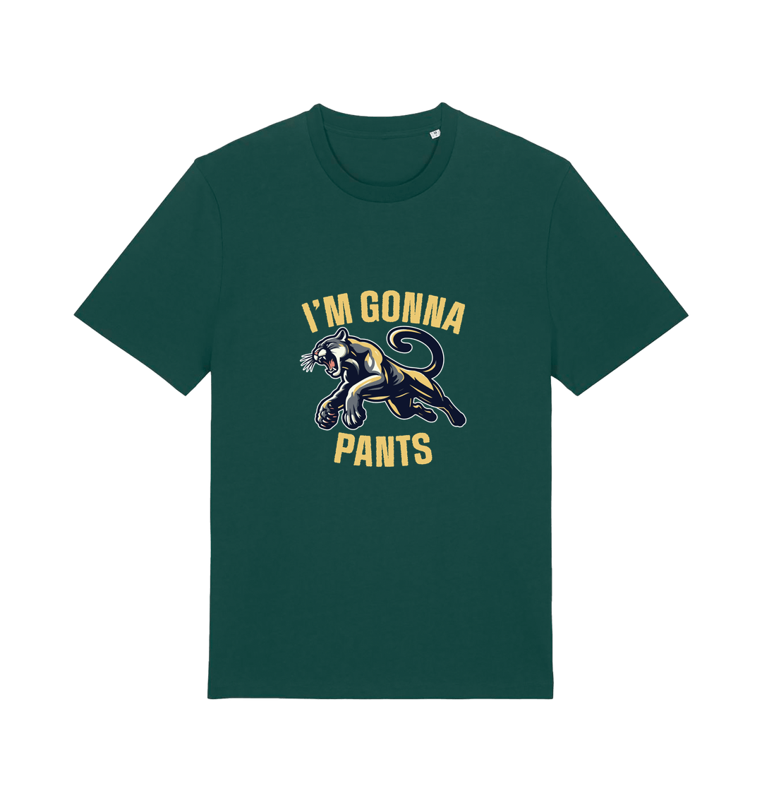 green funny offensive t-shirt with the graphic of a puma and the slogan 'i'm gonna pants'