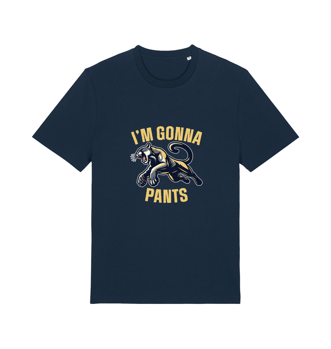 navy funny offensive t-shirt with the graphic of a puma and the slogan 'i'm gonna pants'