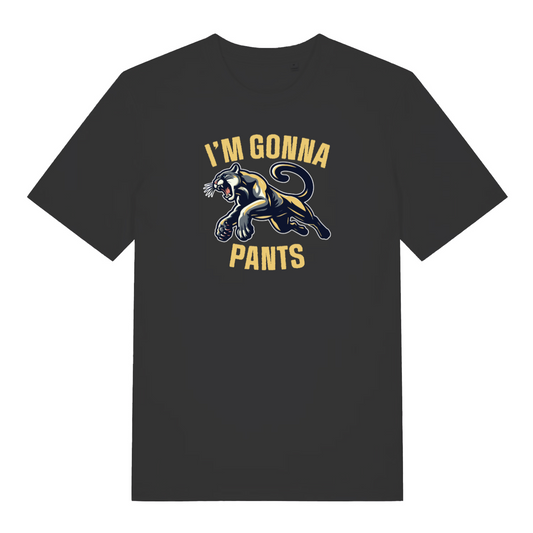 black funny animal t-shirt with the graphic of a puma and the slogan 'i'm gonna pants'