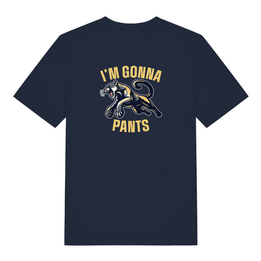 navy funny animal t-shirt with the graphic of a puma and the slogan 'i'm gonna pants'
