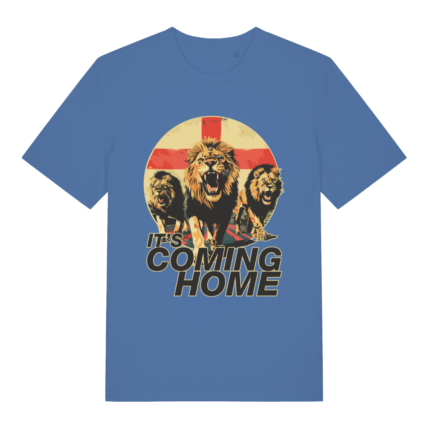 Blue It’s Coming Home funny graphic t-shirt featuring Three Lions graphic and “IT’S COMING HOME” football slogan  