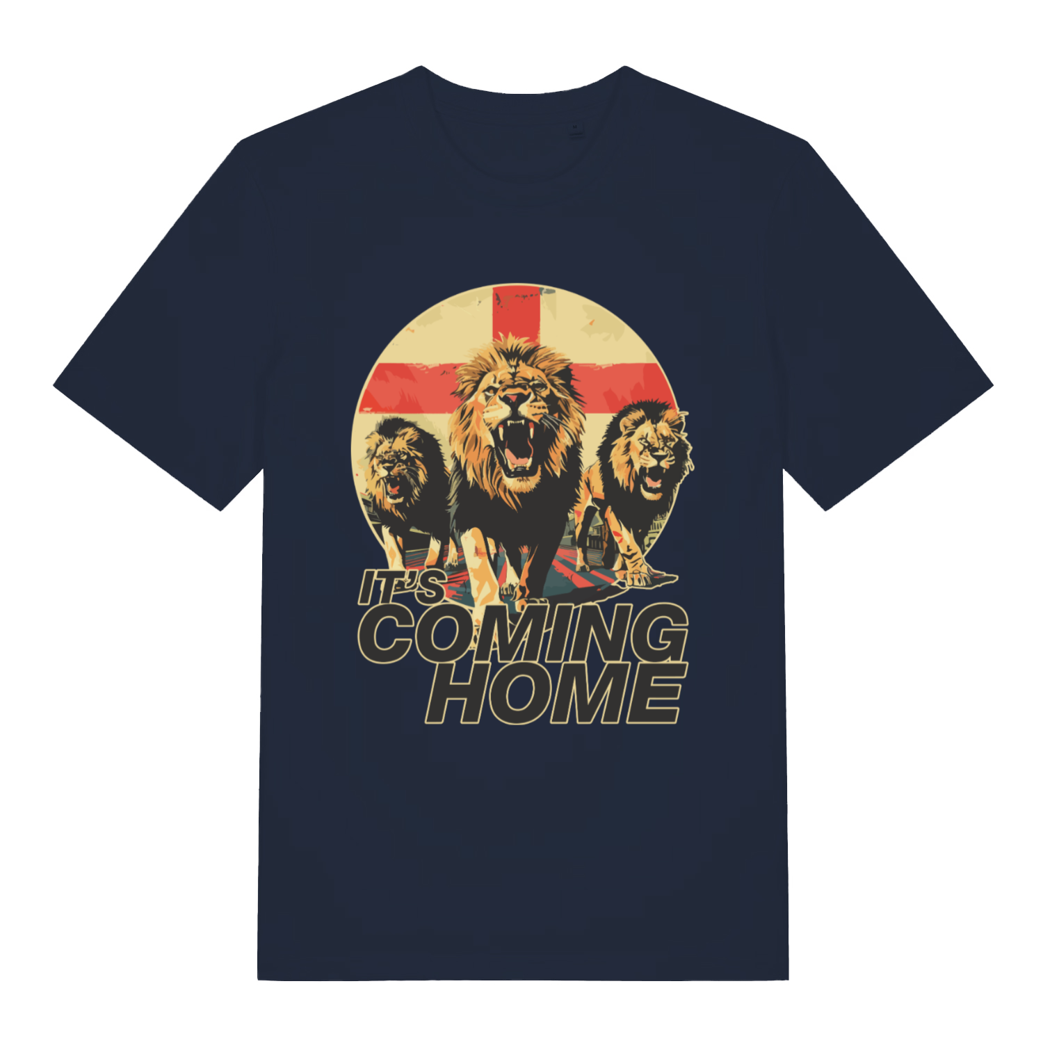Navy It’s Coming Home funny graphic t-shirt with detailed Three Lions artwork and bold “IT’S COMING HOME” text  