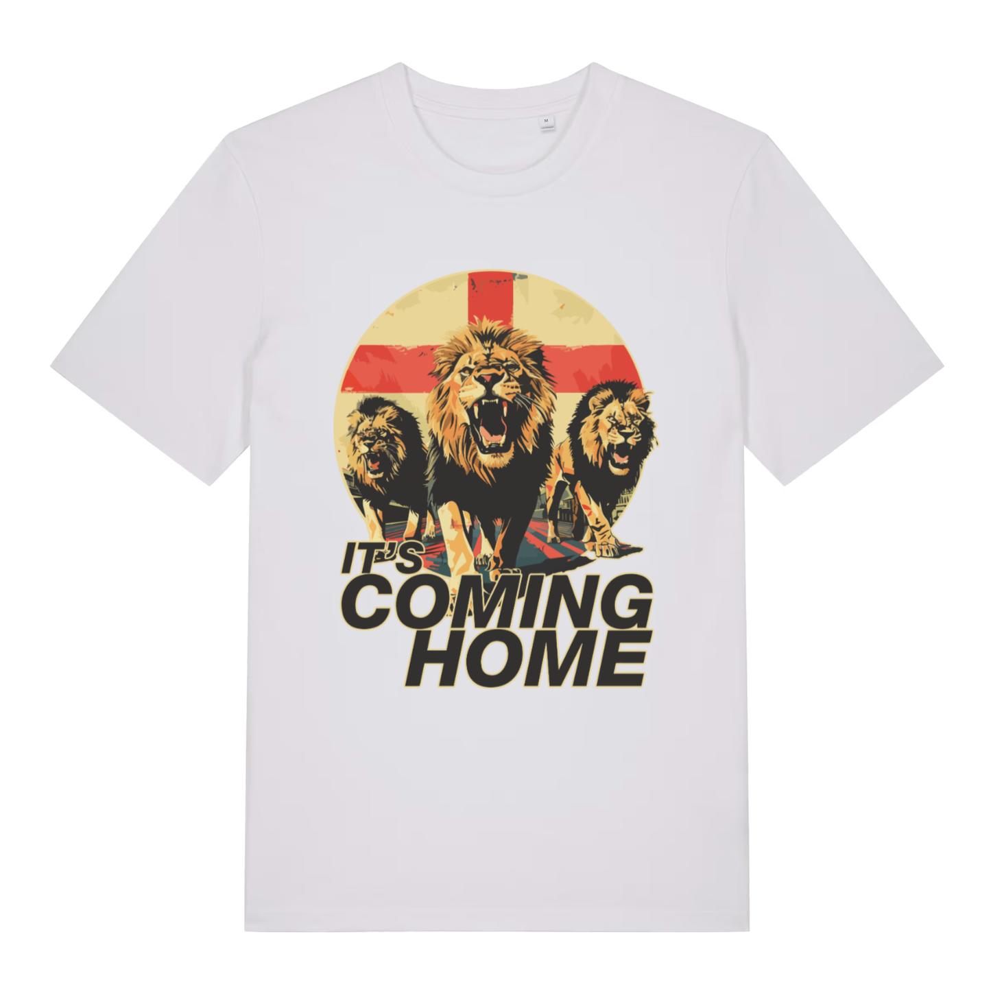White It’s Coming Home funny graphic t-shirt displaying roaring lions and classic “IT’S COMING HOME” England design  