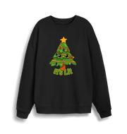 black christmas sweater with the graphic of a christmas tree and the slogan 'it's lit'