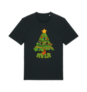 black christmas t-shirt with the graphic of a christmas tree and the slogan 'it;'s lit'