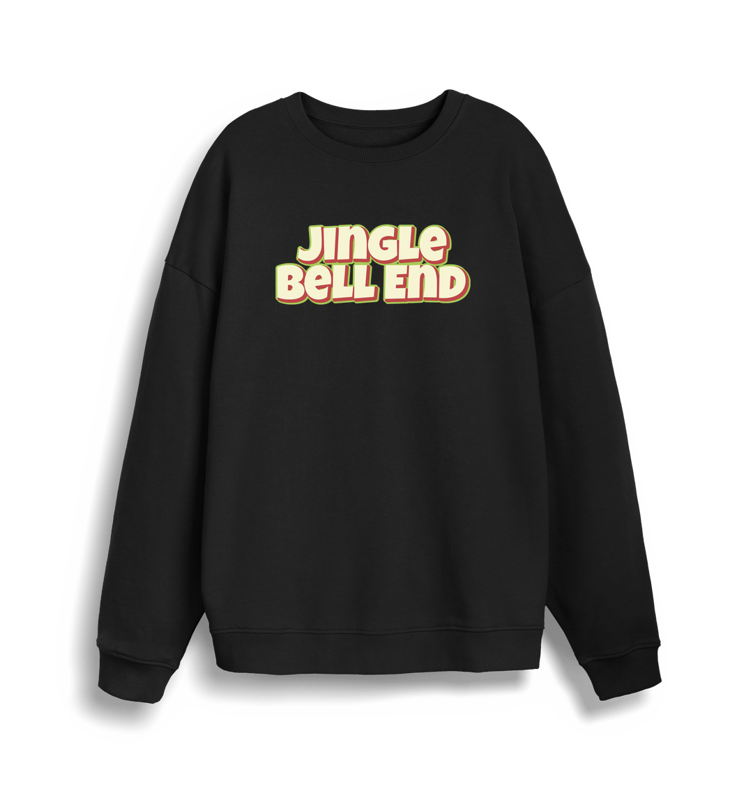 black christmas sweater with the slogan 'jingle bellend'