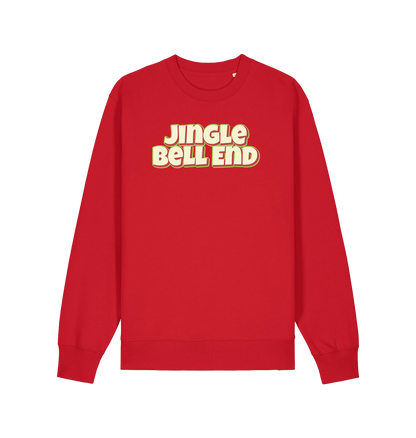 red christmas sweater with the slogan 'jingle bellend'