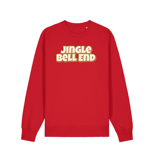 red christmas sweater with the slogan 'jingle bellend'