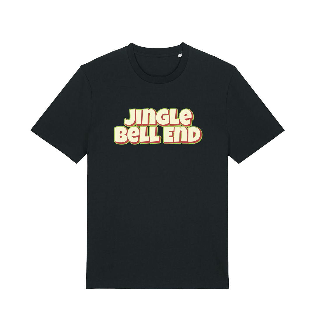 black christmas t-shirt with the slogan 'jingle bellend'