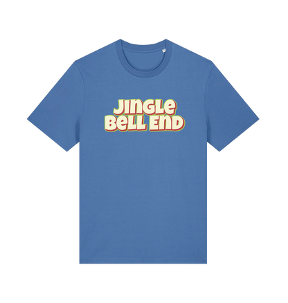 blue christmas t-shirt with the slogan 'jingle bellend'