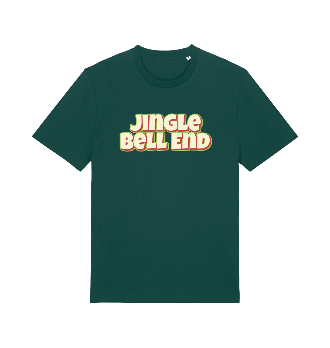 green christmas t-shirt with the slogan 'jingle bellend'