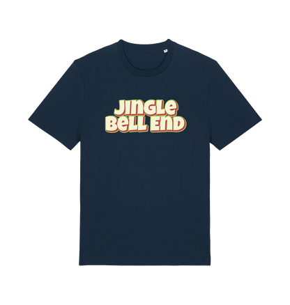 navy christmas t-shirt with the slogan 'jingle bellend'