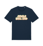 navy christmas t-shirt with the slogan 'jingle bellend'