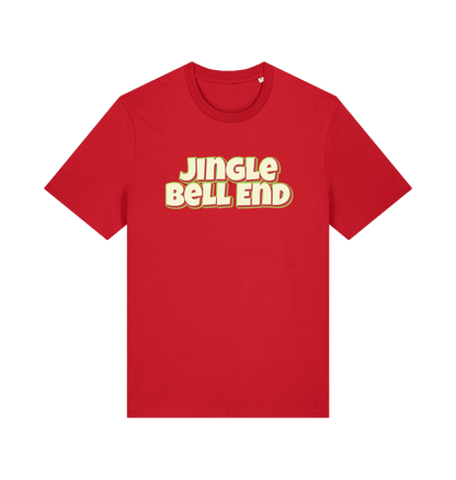 red christmas t-shirt with the slogan 'jingle bellend'