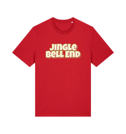 red christmas t-shirt with the slogan 'jingle bellend'
