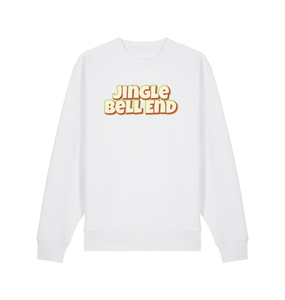 white christmas sweater with the slogan 'jingle bellend'