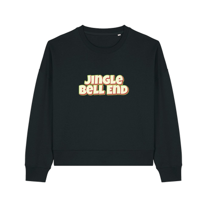 black christmas sweater with the slogan 'jingle bellend'