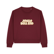 burgundy christmas sweater with the slogan 'jingle bellend'