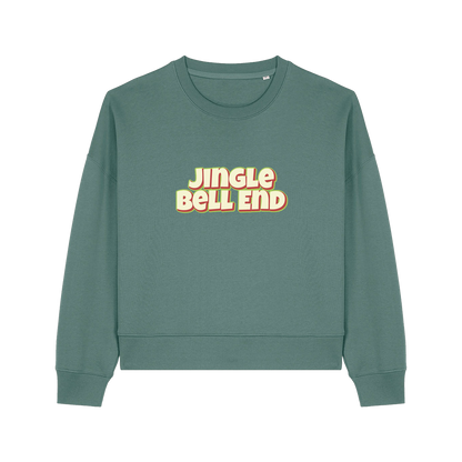 green christmas sweater with the slogan 'jingle bellend'