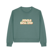 green christmas sweater with the slogan 'jingle bellend'