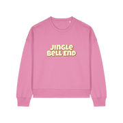 pink christmas sweater with the slogan 'jingle bellend'