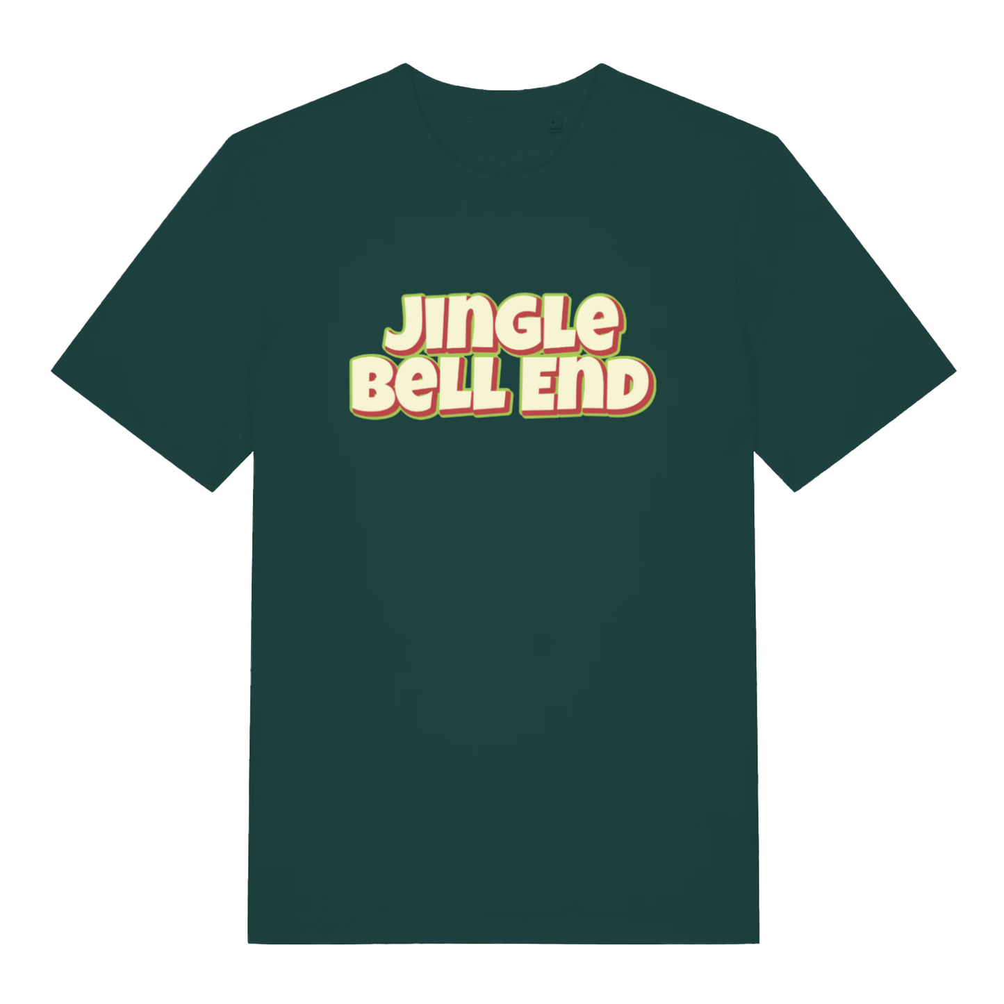 green christmas t-shirt with the slogan 'jingle bellend'