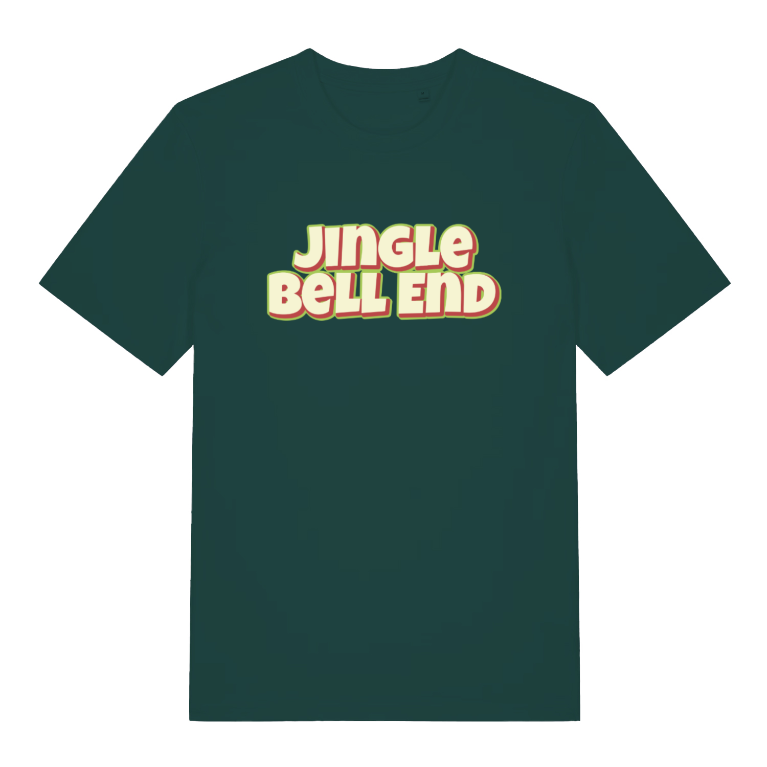 green christmas t-shirt with the slogan 'jingle bellend'