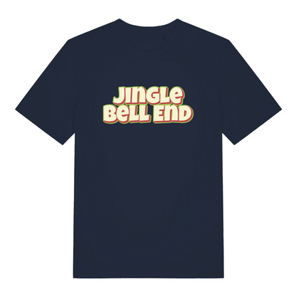 navy christmas t-shirt with the slogan 'jingle bellend'