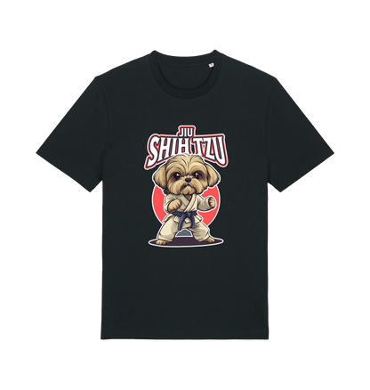 Black funny animal t-shirt with a Shih Tzu graphic wearing a martial arts uniform 