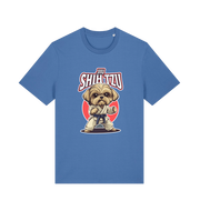 blue funny animal t-shirt with a Shih Tzu graphic wearing a martial arts uniform 