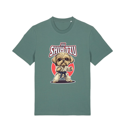 green funny animal t-shirt with a Shih Tzu graphic wearing a martial arts uniform 