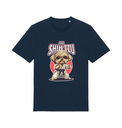 navy funny animal t-shirt with a Shih Tzu graphic wearing a martial arts uniform 