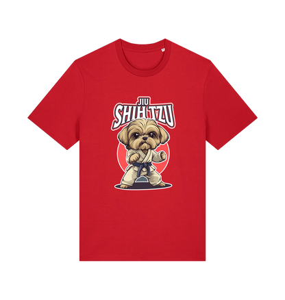 red funny animal t-shirt with a Shih Tzu graphic wearing a martial arts uniform 