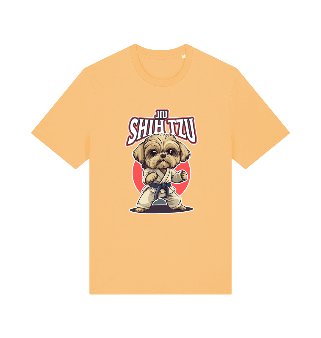 yellow funny animal t-shirt with a Shih Tzu graphic wearing a martial arts uniform 