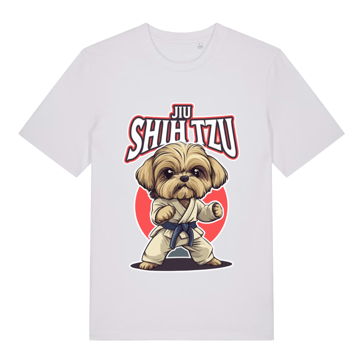 White women's Jiu Shih Tzu funny graphic t-shirt displaying Shih Tzu ready to fight and bold “JIU SHIH TZU” text  