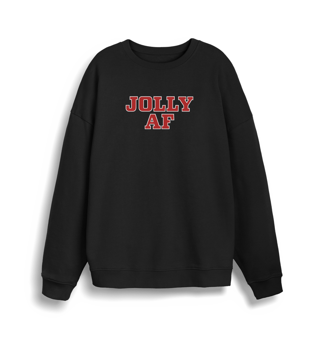 black christmas sweater with the slogan 'jolly af'