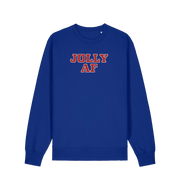 blue christmas sweater with the slogan 'jolly af'