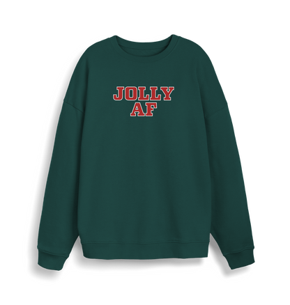 green christmas sweater with the slogan 'jolly af'