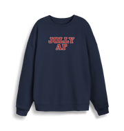 navy christmas sweater with the slogan 'jolly af'