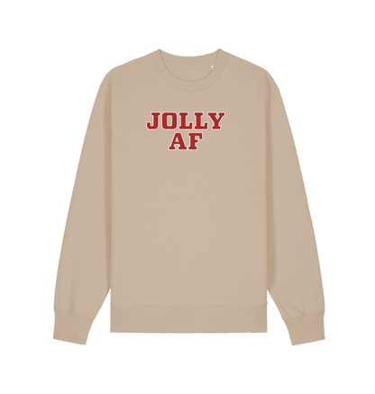 sand christmas sweater with the slogan 'jolly af'