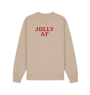 sand christmas sweater with the slogan 'jolly af'